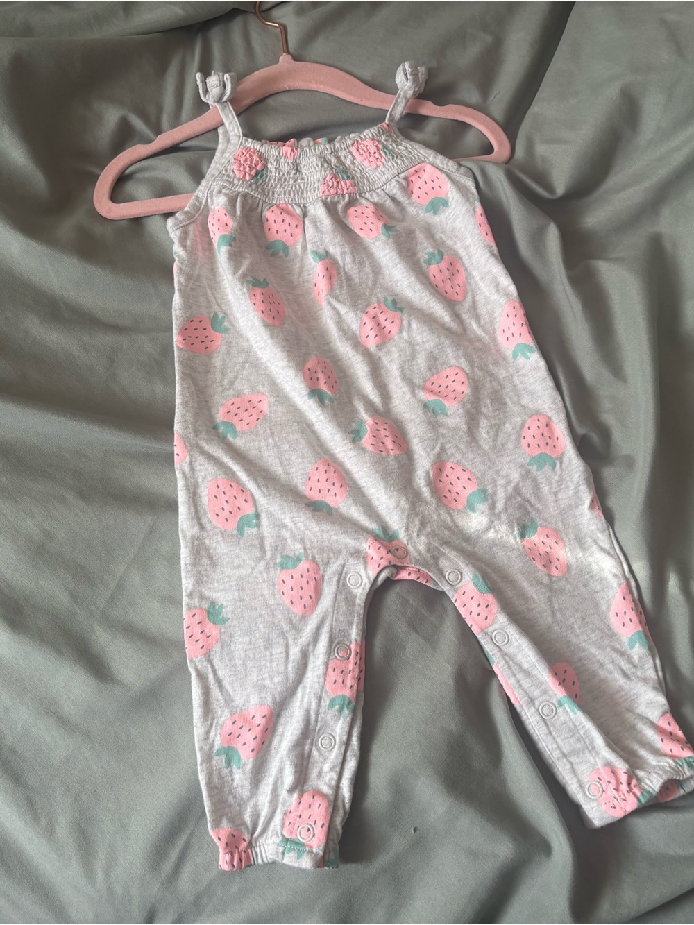 Carter's Light Gray Romper with Pink Strawberry Print